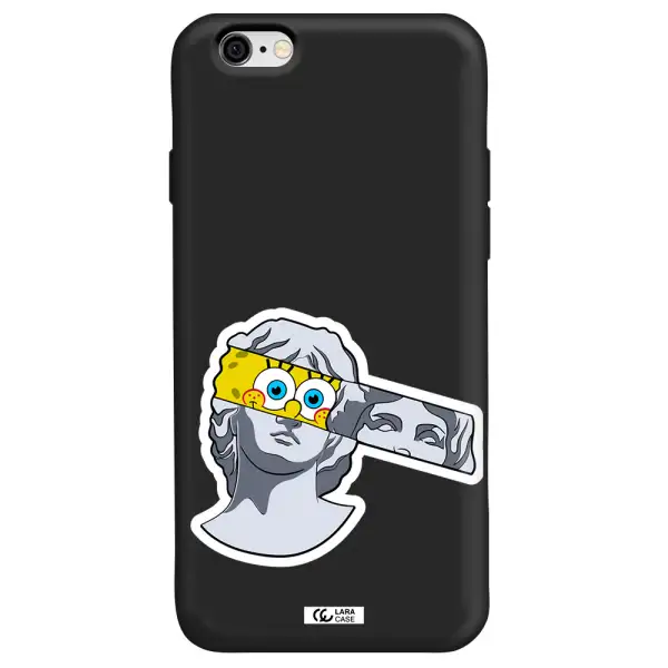 a cartoon of a statue with a yellow spongebob over its eyes Apple iPhone 6 Silicone black Case