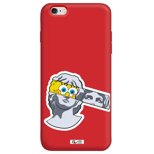 a cartoon of a statue with a yellow spongebob over its eyes Apple iPhone 6S Silicone Imperial Red Case