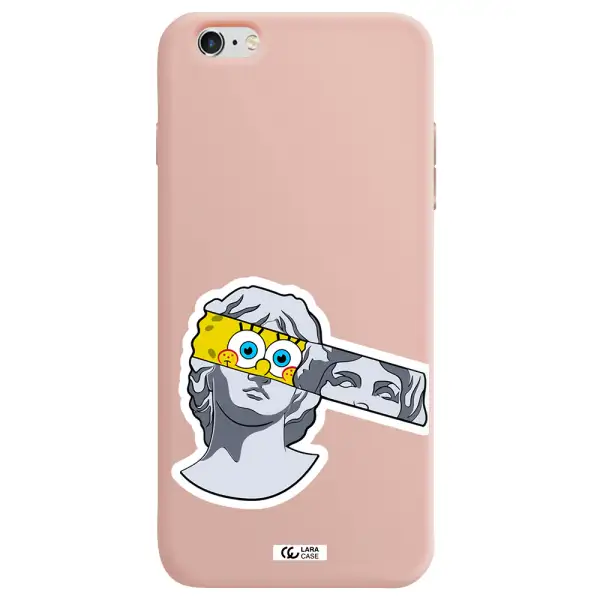 a cartoon of a statue with a yellow spongebob over its eyes Apple iPhone 6S Silicone pastel pink Case