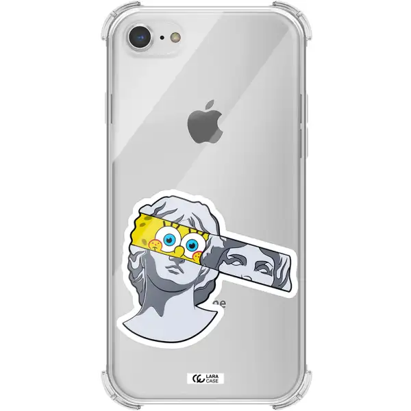 a cartoon of a statue with a yellow spongebob over its eyes Apple iPhone 7 Clear PC Case