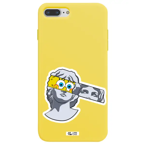 a cartoon of a statue with a yellow spongebob over its eyes Apple iPhone 7 plus Silicone canary yellow Case
