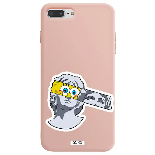 a cartoon of a statue with a yellow spongebob over its eyes Apple iPhone 7 plus Silicone pastel pink Case