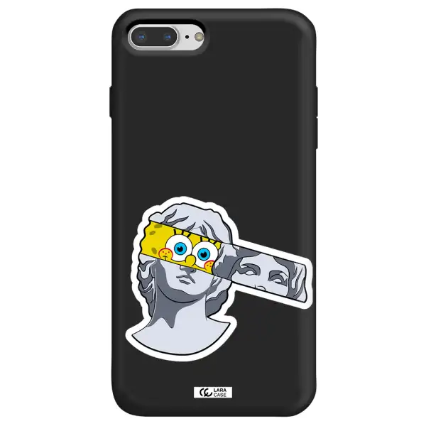 a cartoon of a statue with a yellow spongebob over its eyes Apple iPhone 8 plus Silicone black Case