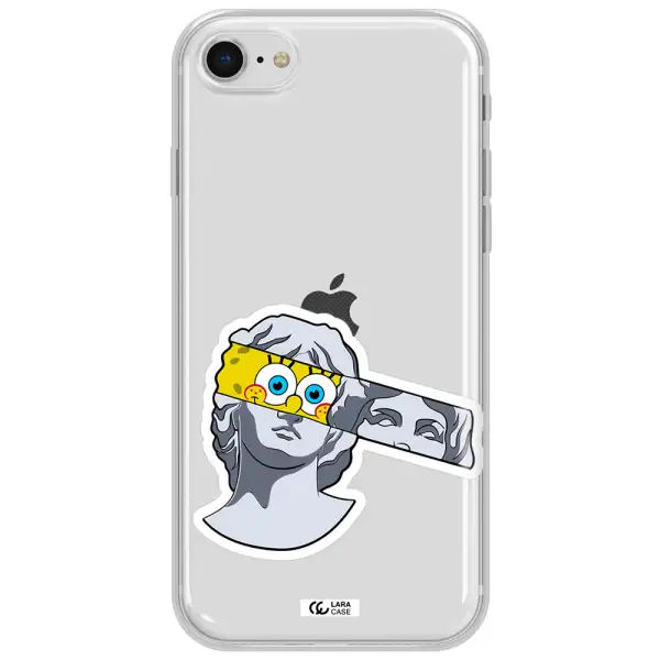 A Cartoon Of A Statue With A Yellow Spongebob Over Its Eyes Apple Iphone Se 2020 Clear Tpu Case
