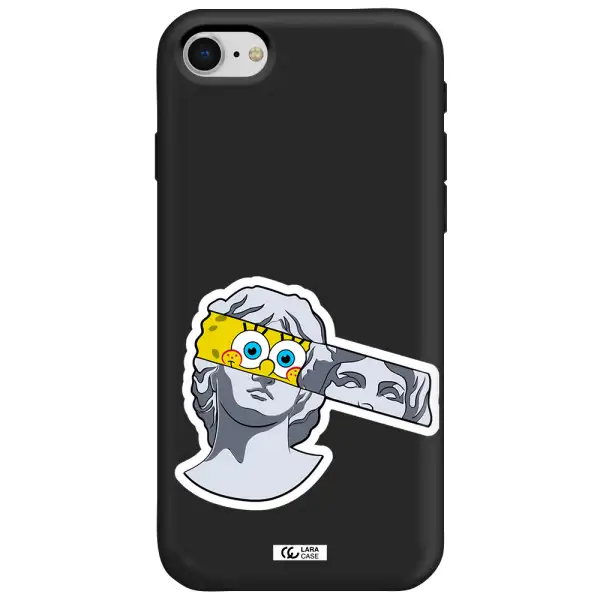 a cartoon of a statue with a yellow spongebob over its eyes Apple iPhone se 2020 Silicone black Case