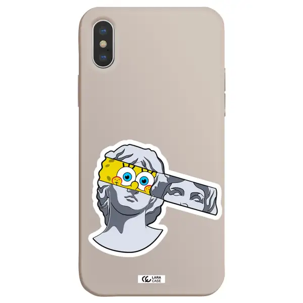 a cartoon of a statue with a yellow spongebob over its eyes Apple iPhone XS Silicone Stone Case