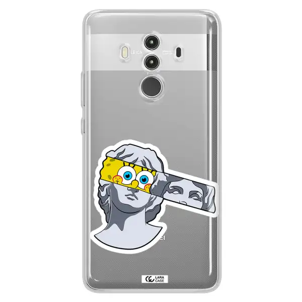 a cartoon of a statue with a yellow spongebob over its eyes Huawei Mate 10 Clear TPU Case