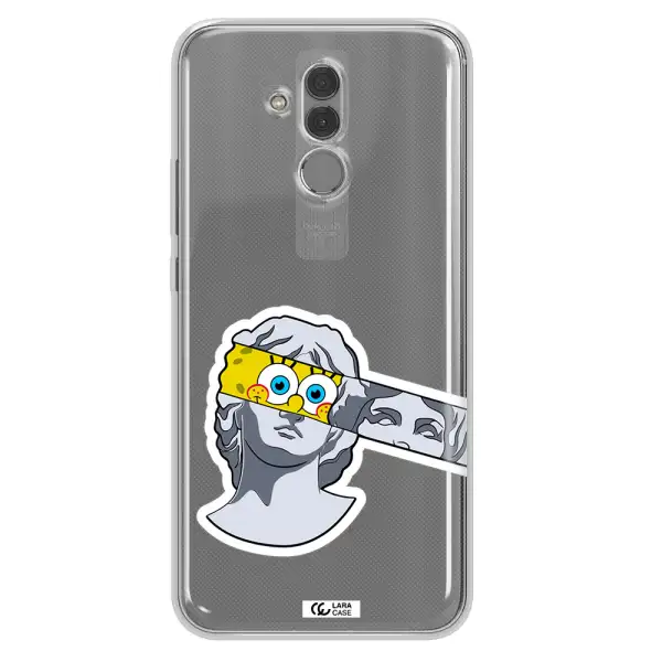 a cartoon of a statue with a yellow spongebob over its eyes Huawei Mate 20 Lite Clear TPU Case