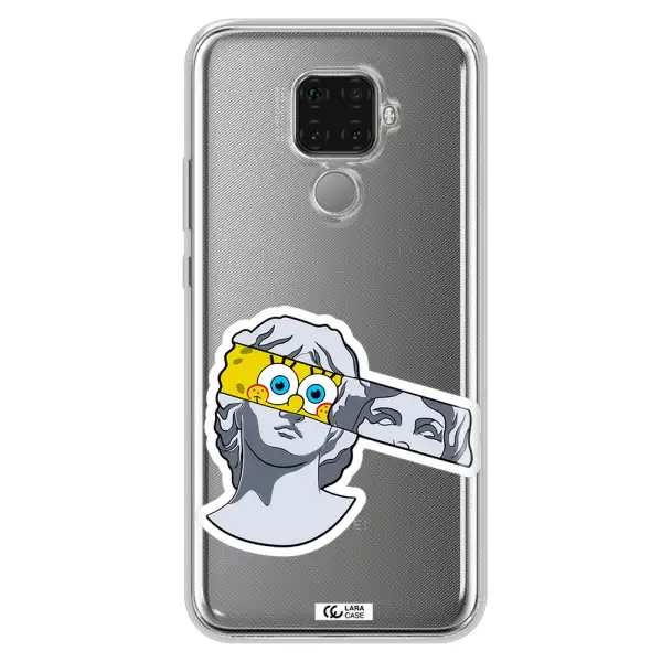 a cartoon of a statue with a yellow spongebob over its eyes Huawei Mate 30 Lite Clear TPU Case