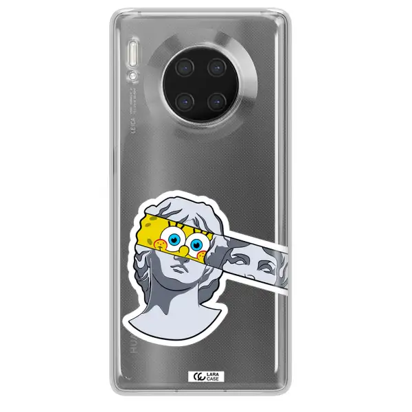 a cartoon of a statue with a yellow spongebob over its eyes Huawei Mate 30 Pro Clear TPU Case