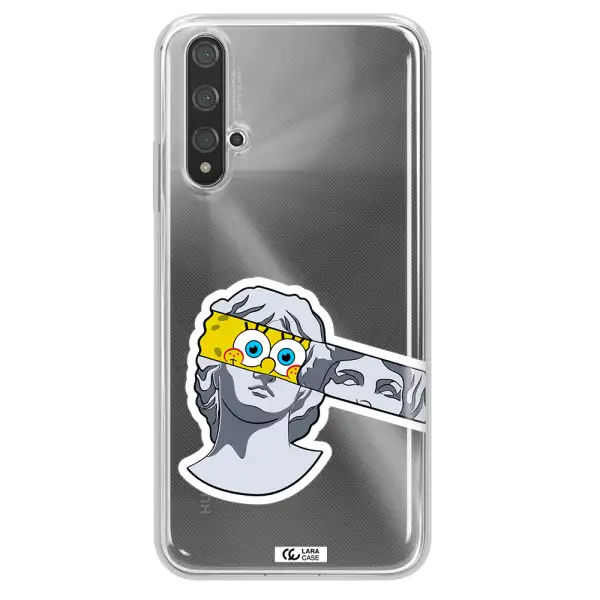 a cartoon of a statue with a yellow spongebob over its eyes Huawei Nova 5t Clear TPU Case