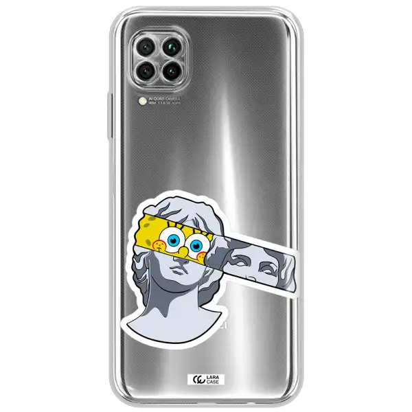 A Cartoon Of A Statue With A Yellow Spongebob Over Its Eyes Huawei Nova 7I Clear Tpu Case