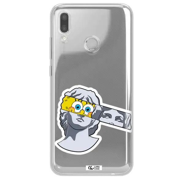 a cartoon of a statue with a yellow spongebob over its eyes Huawei P Smart 2019 Clear TPU Case