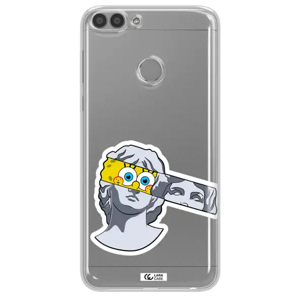 a cartoon of a statue with a yellow spongebob over its eyes Huawei P Smart Clear TPU Case