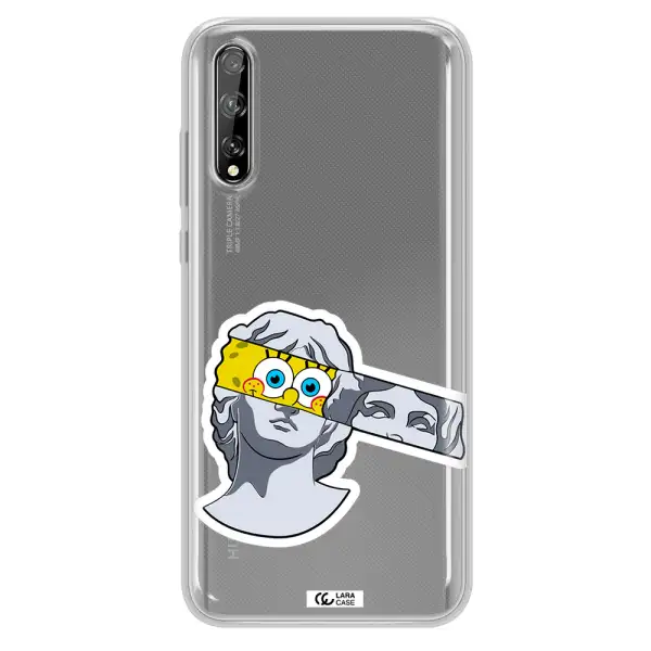 a cartoon of a statue with a yellow spongebob over its eyes Huawei P Smart S Clear TPU Case