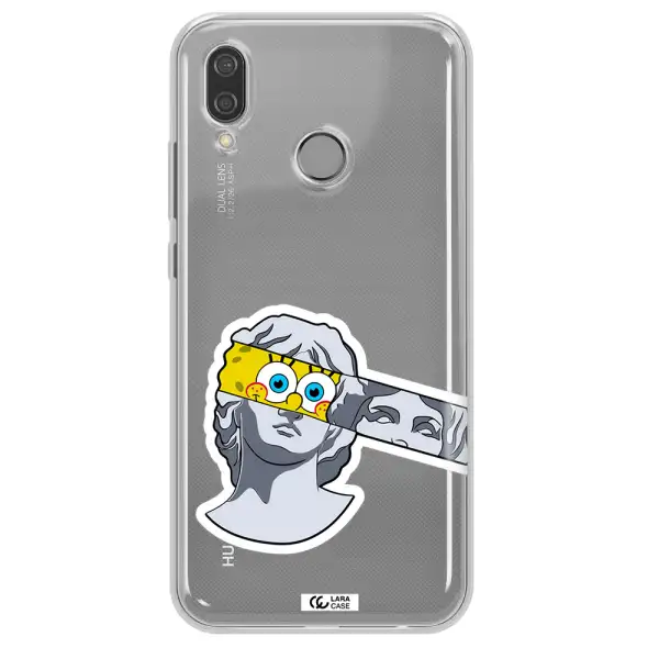 a cartoon of a statue with a yellow spongebob over its eyes Huawei P20 Lite Clear TPU Case