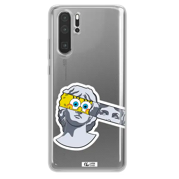 a cartoon of a statue with a yellow spongebob over its eyes Huawei P30 Pro Clear TPU Case