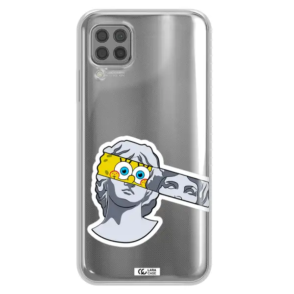 a cartoon of a statue with a yellow spongebob over its eyes Huawei P40 Lite Clear TPU Case