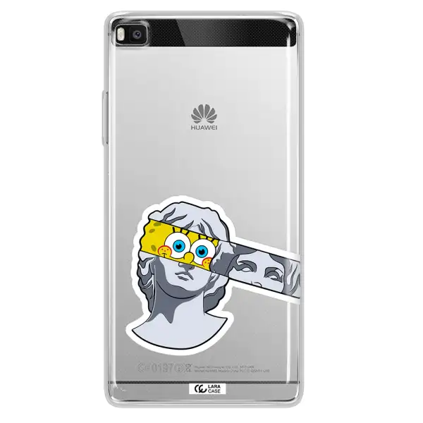 a cartoon of a statue with a yellow spongebob over its eyes Huawei P8 Clear TPU Case