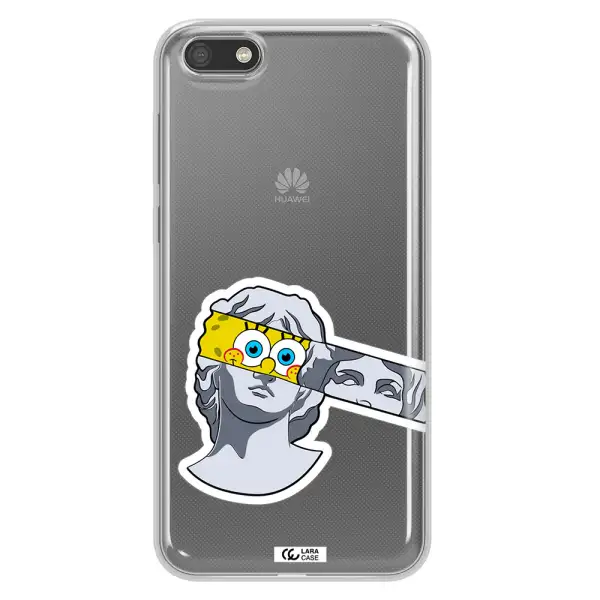 a cartoon of a statue with a yellow spongebob over its eyes Huawei Y5 2018 Clear TPU Case