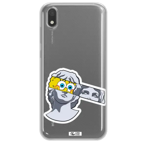 a cartoon of a statue with a yellow spongebob over its eyes Huawei Y5 2019 Clear TPU Case