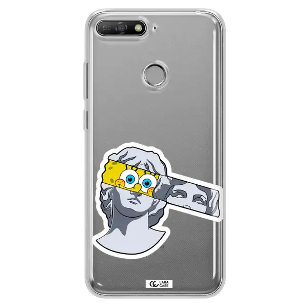 a cartoon of a statue with a yellow spongebob over its eyes Huawei Y6 Prime 2018 Clear TPU Case