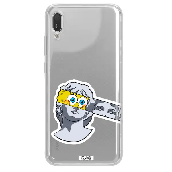 a cartoon of a statue with a yellow spongebob over its eyes Huawei Y6 Pro 2019 Clear TPU Case