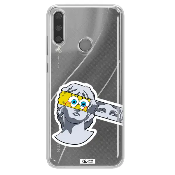 a cartoon of a statue with a yellow spongebob over its eyes Huawei Y6P Clear TPU Case