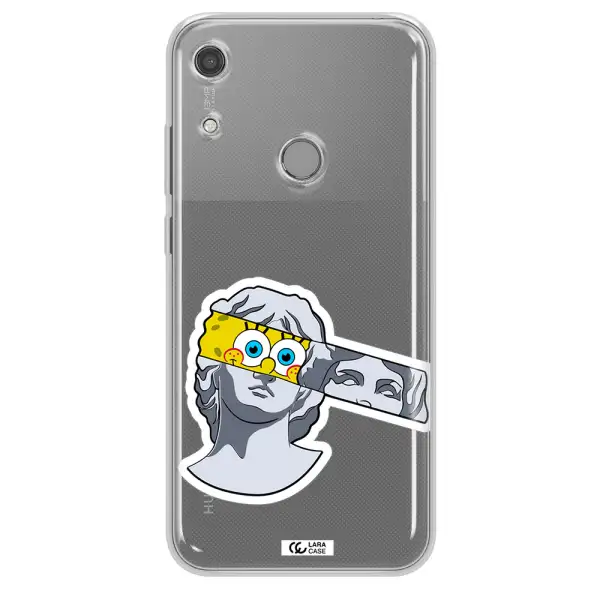 a cartoon of a statue with a yellow spongebob over its eyes Huawei Y6S Clear TPU Case