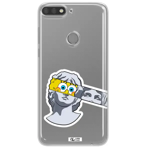 a cartoon of a statue with a yellow spongebob over its eyes Huawei Y7 Prime 2018 Clear TPU Case