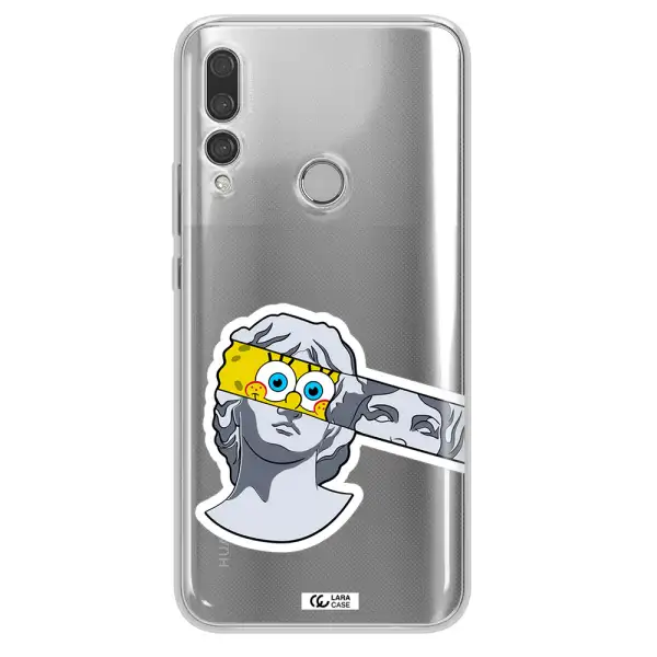 a cartoon of a statue with a yellow spongebob over its eyes Huawei Y9 Prime 2019 Clear TPU Case
