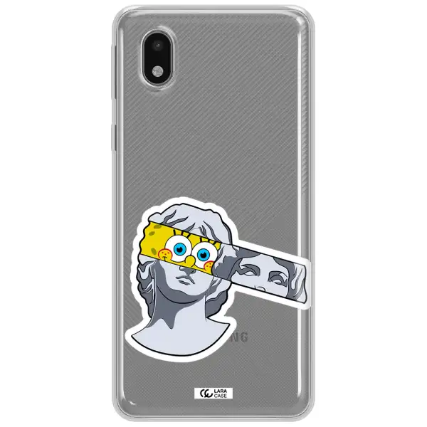 A Cartoon Of A Statue With A Yellow Spongebob Over Its Eyes Samsung A01 Core Clear Tpu Case