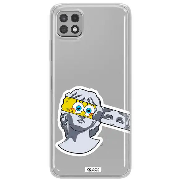 a cartoon of a statue with a yellow spongebob over its eyes Samsung A22 5g Clear TPU Case