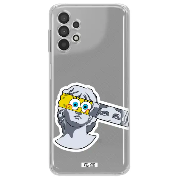 A Cartoon Of A Statue With A Yellow Spongebob Over Its Eyes Samsung A32 4G Clear Tpu Case