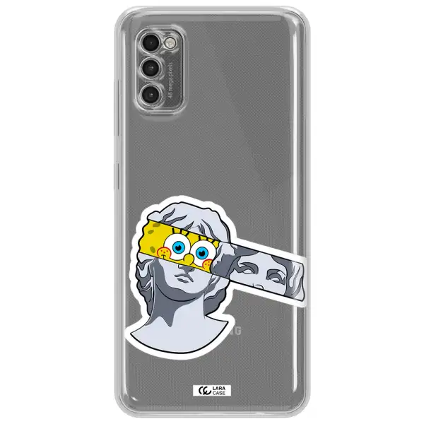 A Cartoon Of A Statue With A Yellow Spongebob Over Its Eyes Samsung A41 Clear Tpu Case