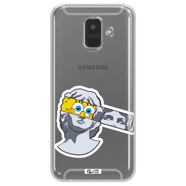 a cartoon of a statue with a yellow spongebob over its eyes Samsung A6 Clear TPU Case