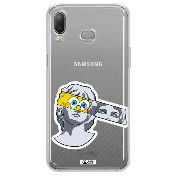 a cartoon of a statue with a yellow spongebob over its eyes Samsung A6S Clear TPU Case