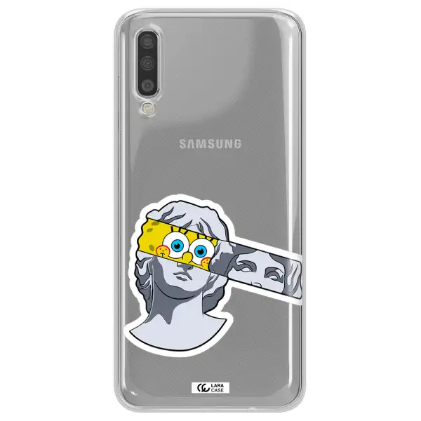 A Cartoon Of A Statue With A Yellow Spongebob Over Its Eyes Samsung A70S Clear Tpu Case