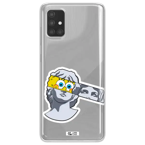 a cartoon of a statue with a yellow spongebob over its eyes Samsung A71 Clear TPU Case