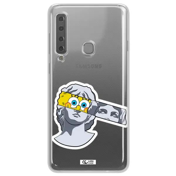 a cartoon of a statue with a yellow spongebob over its eyes Samsung A9 2018 Clear TPU Case