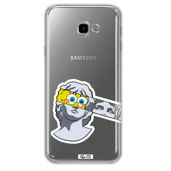 a cartoon of a statue with a yellow spongebob over its eyes Samsung J4 Plus Clear TPU Case