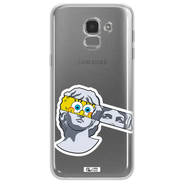 a cartoon of a statue with a yellow spongebob over its eyes Samsung J6 Clear TPU Case