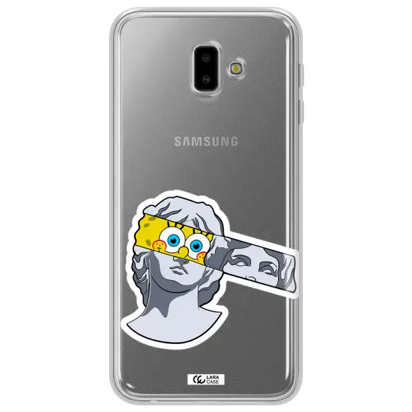 a cartoon of a statue with a yellow spongebob over its eyes Samsung J6 Plus Clear TPU Case
