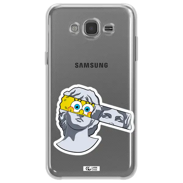a cartoon of a statue with a yellow spongebob over its eyes Samsung J7 2015 Clear TPU Case