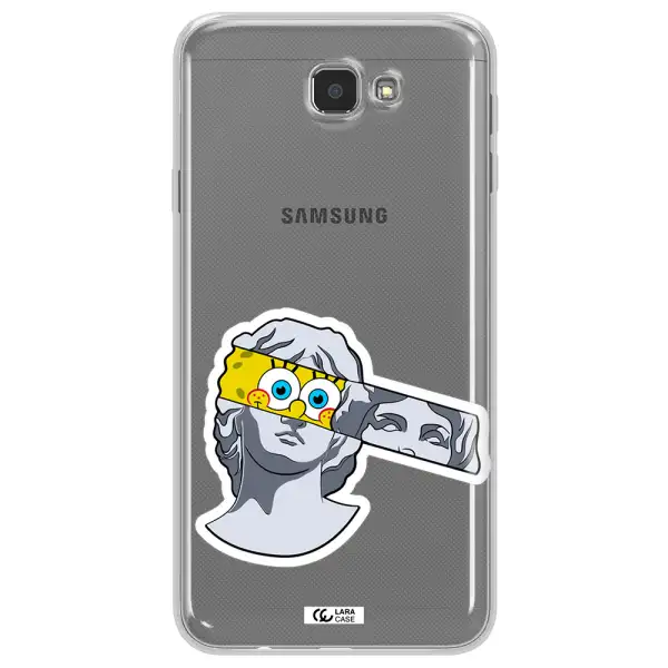 a cartoon of a statue with a yellow spongebob over its eyes Samsung J7 Prim Clear TPU Case