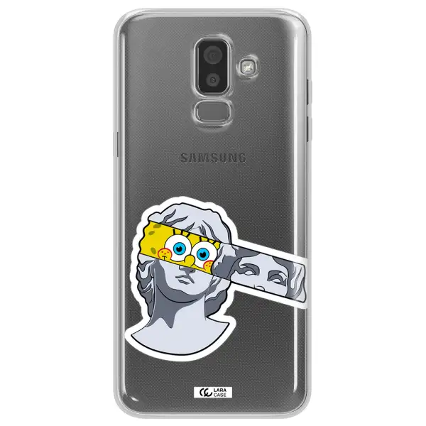 a cartoon of a statue with a yellow spongebob over its eyes Samsung J8 Clear TPU Case