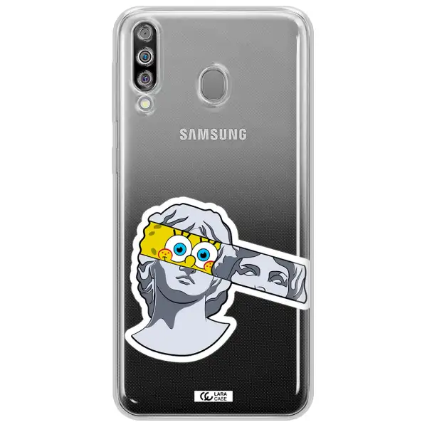 a cartoon of a statue with a yellow spongebob over its eyes Samsung M30 Clear TPU Case
