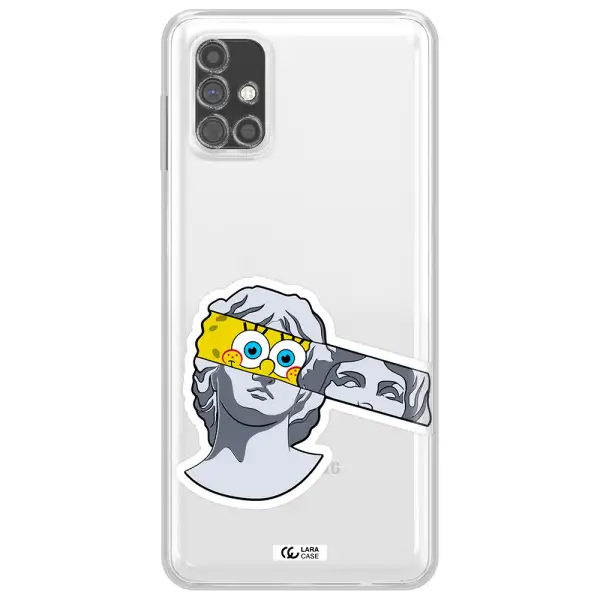 a cartoon of a statue with a yellow spongebob over its eyes Samsung M51 Clear TPU Case