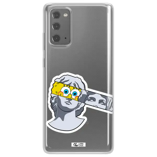 a cartoon of a statue with a yellow spongebob over its eyes Samsung Note 20 Clear TPU Case