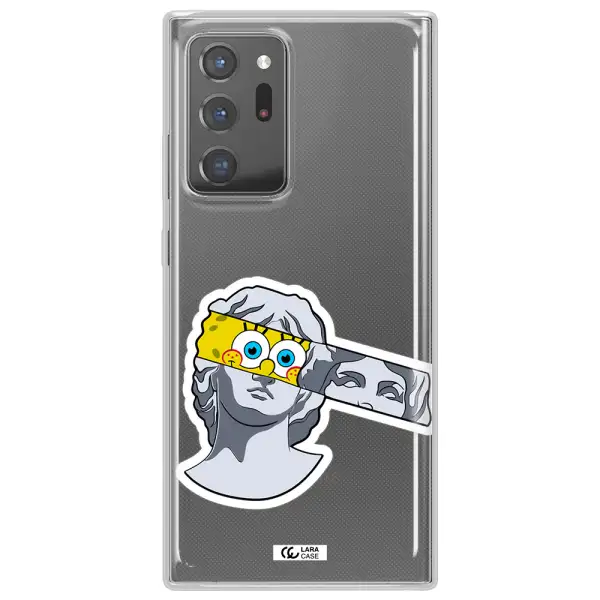 a cartoon of a statue with a yellow spongebob over its eyes Samsung Note 20 Ultra Clear TPU Case